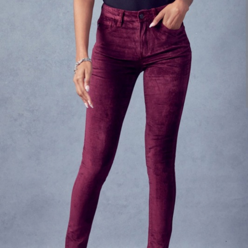 Burgundy Velvet Jeans KanCan